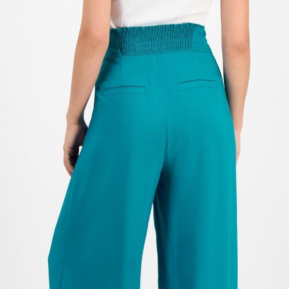 Bar III Vibrant Teal Petite High‑Rise Pleat‑Front Wide Leg Pants NWT 12 Petite - Picture 3 of 4